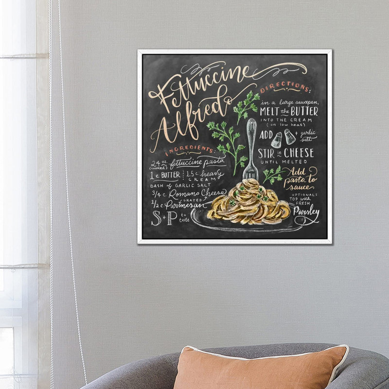 Fettuccine Alfredo Recipe - Print on Canvas, 66.04 cm H x 66.04 cm W, White Framed