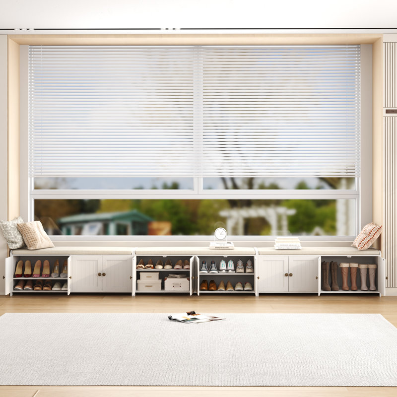 Banc de rangement pour chaussures avec coussin, banc d'entrée pour armoire à chaussures avec 4 portes, Blanc