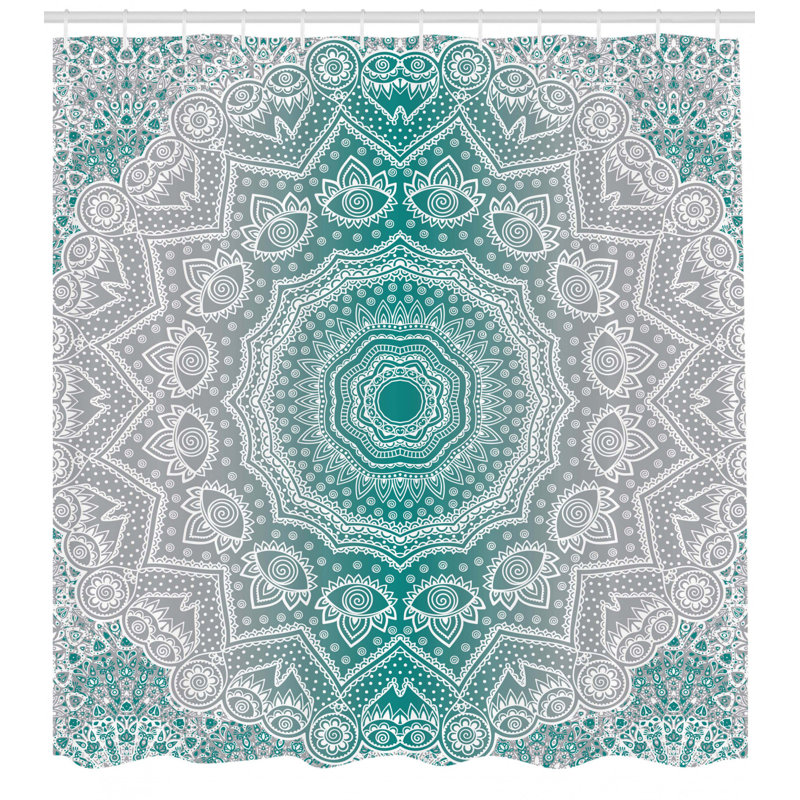 Rideau de douche Cormac Mandala, H 69 po x l 105 po, Bleu sarcelle/Gris