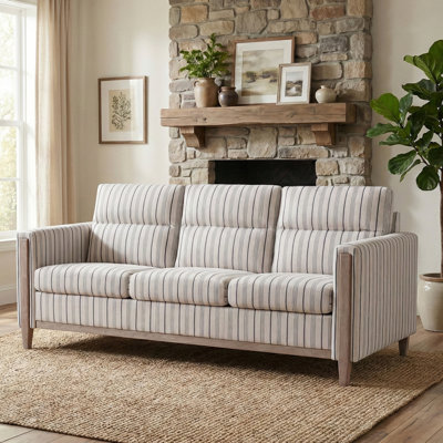 Canapé moderne 3 places avec revêtement en mélange de polyester et pieds en bois massif