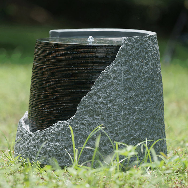 20x20x18" indoor outdoor Polyresin Water Fountain, Unique Broken Urn Fountain Chic Dynamic Modern Design with Light for Garden, Lawn, Backyard, Porch
