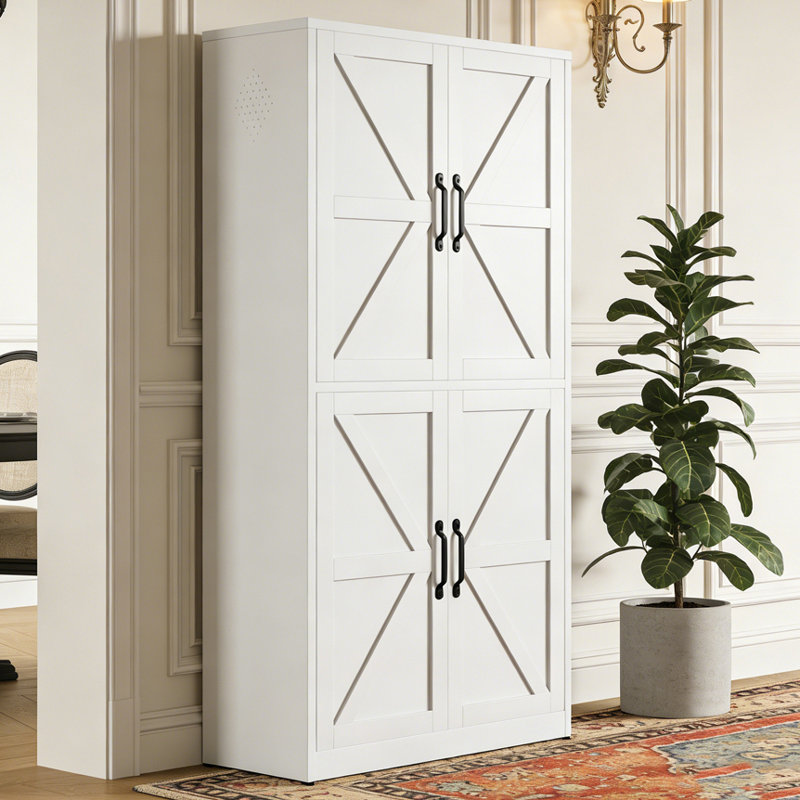 White Steel Kitchen Pantry Storage Cabinet with Adjustable shelves