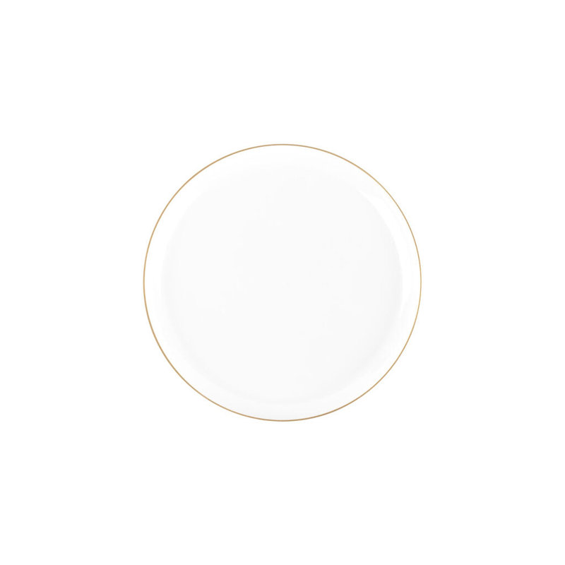 Assiettes rondes en plastique blanches jetables 6,3 pouces avec bordure dorée Ecoqualité pour 90 invités