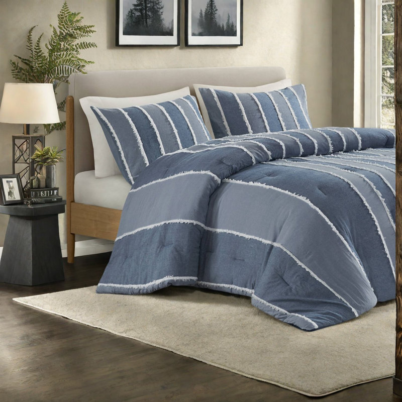 Ensembles de literie en coton de qualité supérieure, rayé bleu très grand, très grand californien