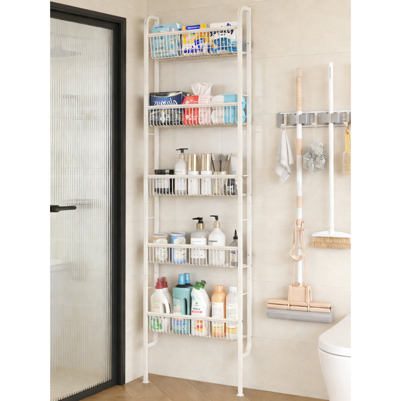 Narrow 5-Tier Behind The Door Shelf, Space-Saving Storage Unit For Bathroom & Kitchen, White