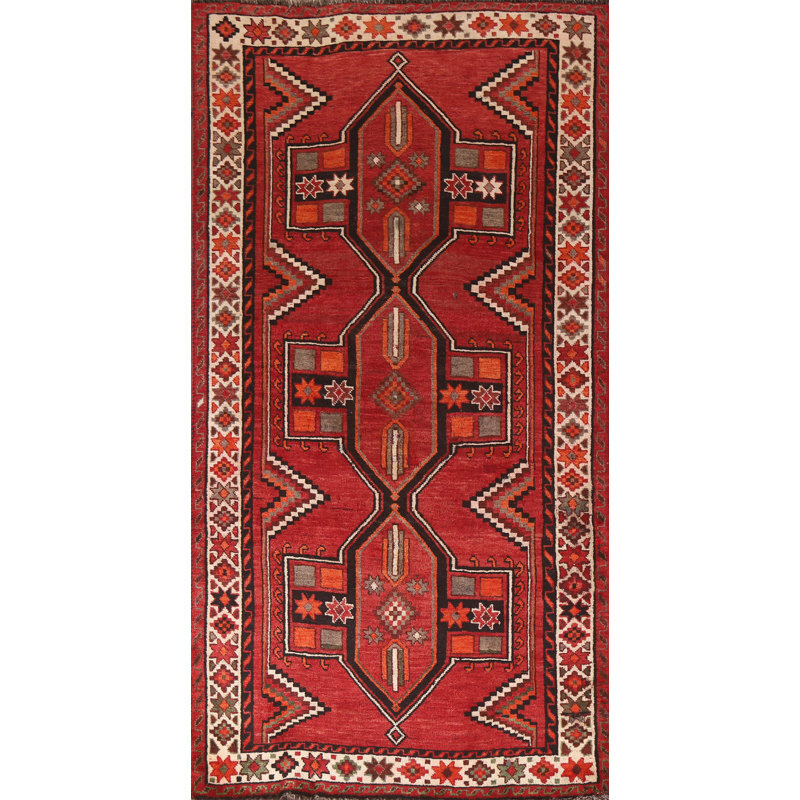 Tapis traditionnel rouge à motif géométrique 5 x 10