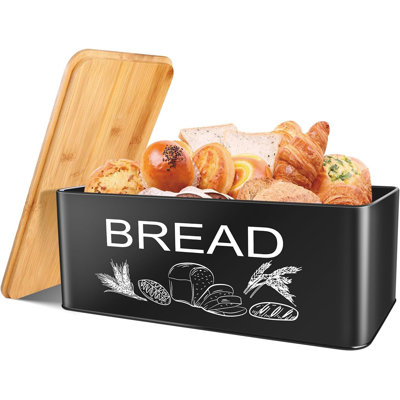 Boîte à pain en métal avec couvercle de planche à découper en bois, rangement à pain hermétique de grande capacité pour comptoir de cuisine