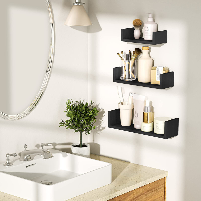 Belldas Wood Floating Shelf, Vintage Black