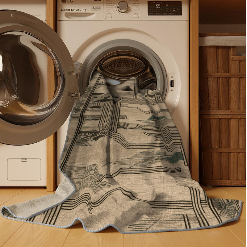 Machine Washable Art Deco Grey Area Rug, Rectangle 6' x 9'