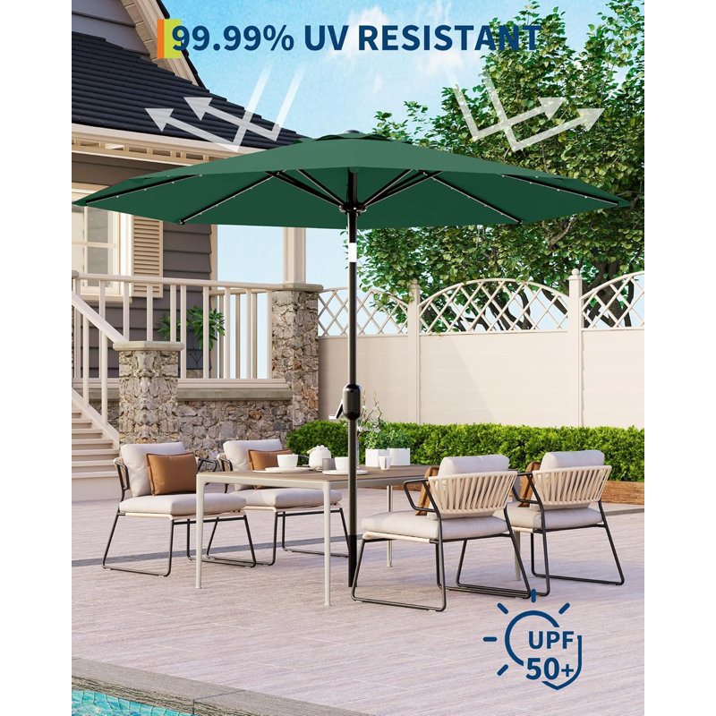 Parasol de patio 10 pi avec lumières solaires, grand parasol de table d'extérieur, Vert