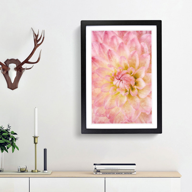 Pink Dahlia Flower Abstract - Single Picture Frame Print on MDF, Black Framed, 45cm H x 33cm W x 2cm D