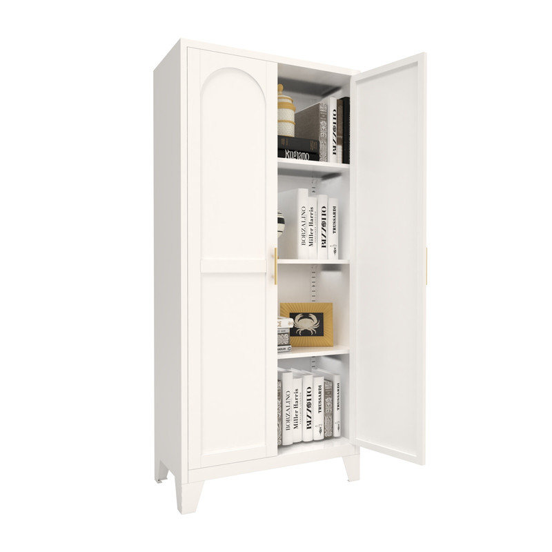 Armoire de rangement 61 po en métal blanc avec 2 portes galbées et tablettes réglables