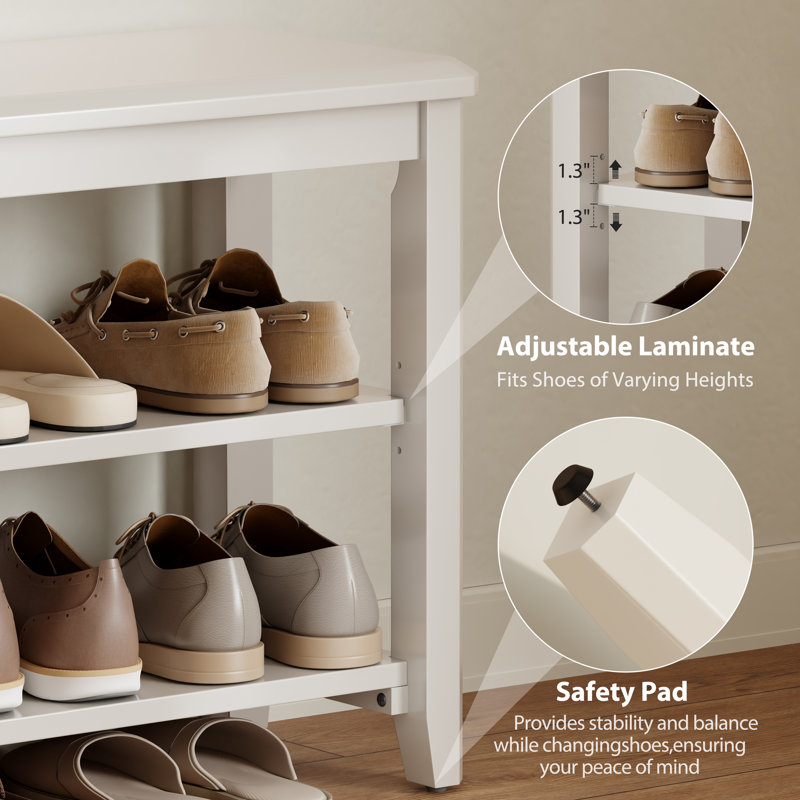 Sleek 2-Tier Solid Wooden Storage Shoe Benches, 31.5″ W x 11.81″ D x 20.47″ H, White