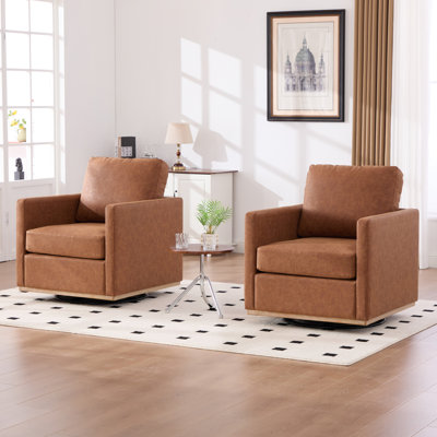 Wide Upholstered Swivel Armchair(Set Of 2)