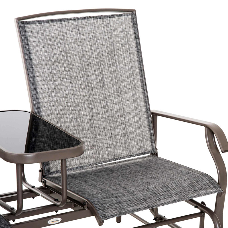Metal Frame Glider Seat With Center Table Included. Gray Patio For Outdoor. Double Gliding Joy. Breathable Mesh Fabric. 726 Lbs. Load Capacity. Fits Backyard, Garden, Porch. 32"d X 58.25"w 39.25"h