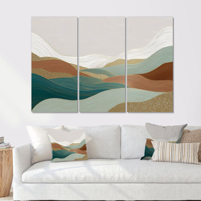 Ensemble de salon art mural moderne Mid-Century The Silent Ridge Into The Mountain