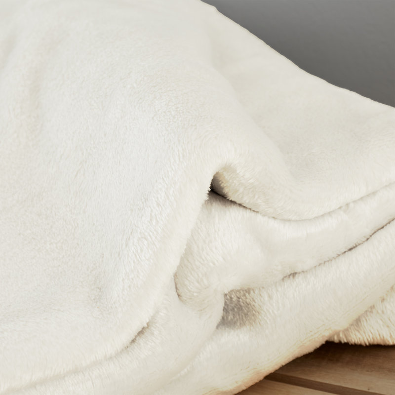 Raschel Velvet Touch Blanket Throw, Cream, 130cm W x170cm D