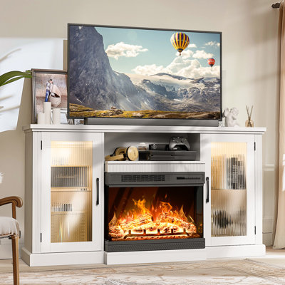 Glass Door TV Stand for TVs up to 65" with 24" Electric Fireplace by Brayden Studio