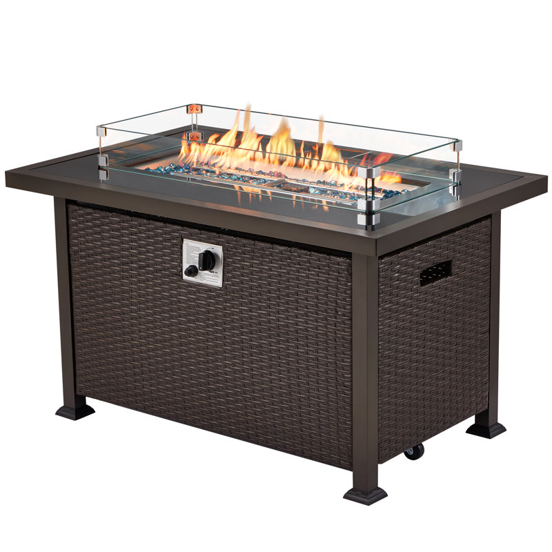 Table de foyer d'extérieur au gaz propane 50 po, Brun foncé, H 24,8 po x l 43,7 po x P 27,6 po