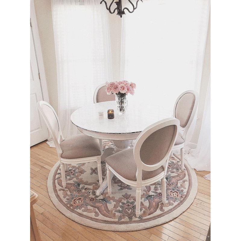 Aubusson Traditional Ivory Area Rug, Round 6'