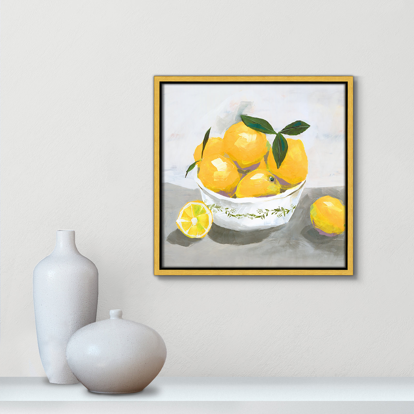 Hayons "Lemons" Painting by Isabelle Z, 13.5" H x 13.5" W x 2" D, Gold Framed Canvas