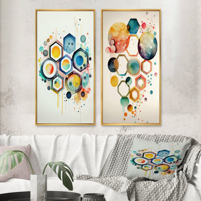 «Hexagon And Circular Abstract», 2 pièces sur toile