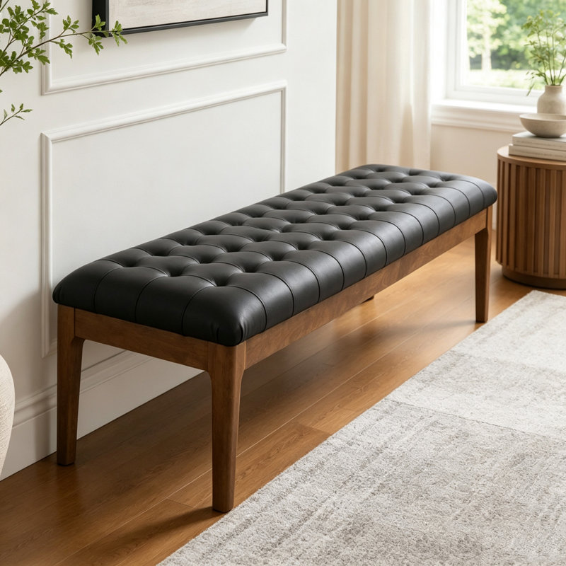 Banc capitonné à boutons avec appui-tête, Noir