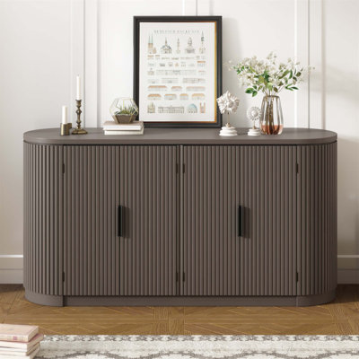 Vertical Striped Door Storage Cabinet with Metal Handles, Adjustable Shelves for Study, Entryway, and Living Room by Latitude Run