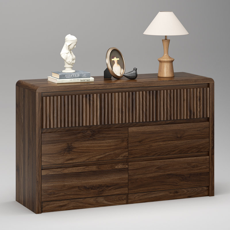 2 Pieces Bedroom Set, 6 Drawer Dresser and 48.4" W Tall Chest with 5 Drawer, Walnut Bedroom Stroage Set, Brown