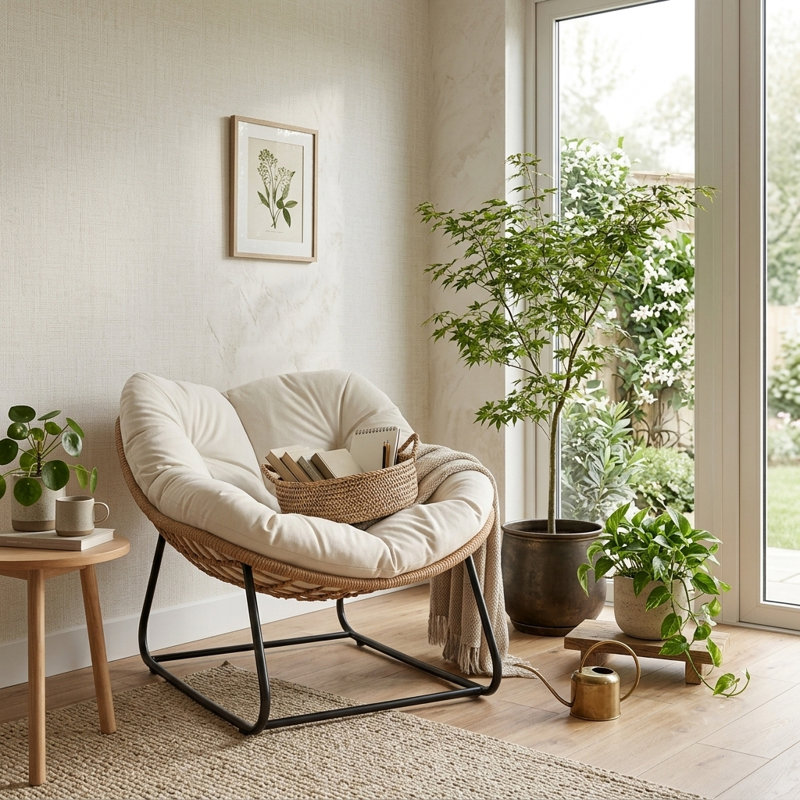 Fauteuil à bascule berçant avec coussin épais - Osier PE tissé à la main, structure en acier thermolaqué, utilisation intérieure / extérieure pour patio, jardin et balcon