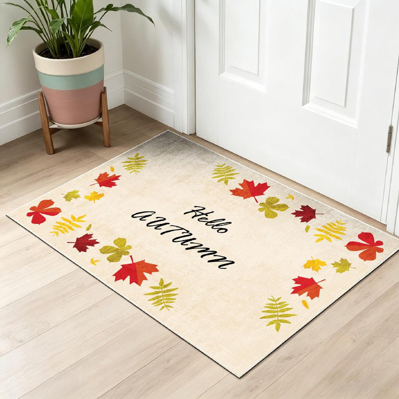 Tapis d'intérieur orange lavable à la machine, motif de feuilles d'automne et feuillage d'automne, Rectangle 32 po x 47 po