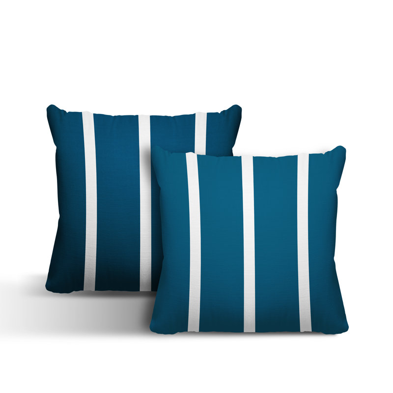  Coussin décoratif intérieur / extérieur à rayures, L 15 po x H 15 po, Turquoise
