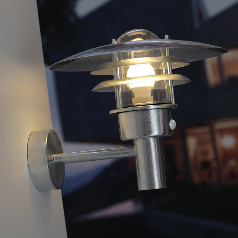 Outdoor Wall Lantern, Galvanised, 28cm H x 36cm W x 36cm D