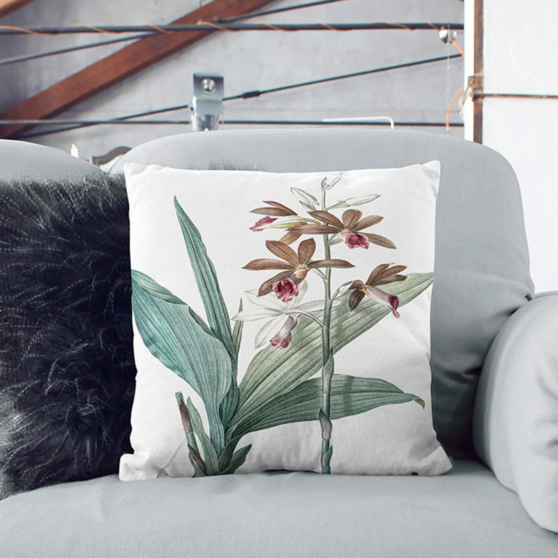 Floral Square Cushion, 55cm H x 55cm W x 20cm D, White