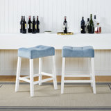Set Of 2 Counter Height Stools With Tufted Saddle Seats