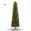 Sapin de Noël artificiel étroit de 1,80 m, pré-illuminé, style sapin Fraser, avec support en métal et lumières DEL multicolores à changement de couleur.