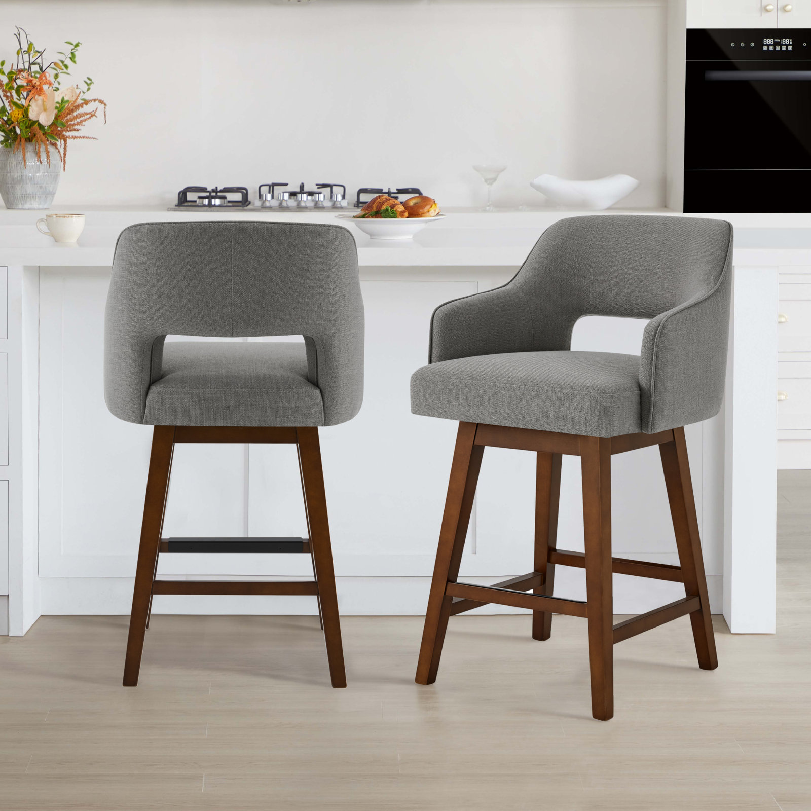 Lainey Upholstered Bar Stool, Effie Flint Performance Linen