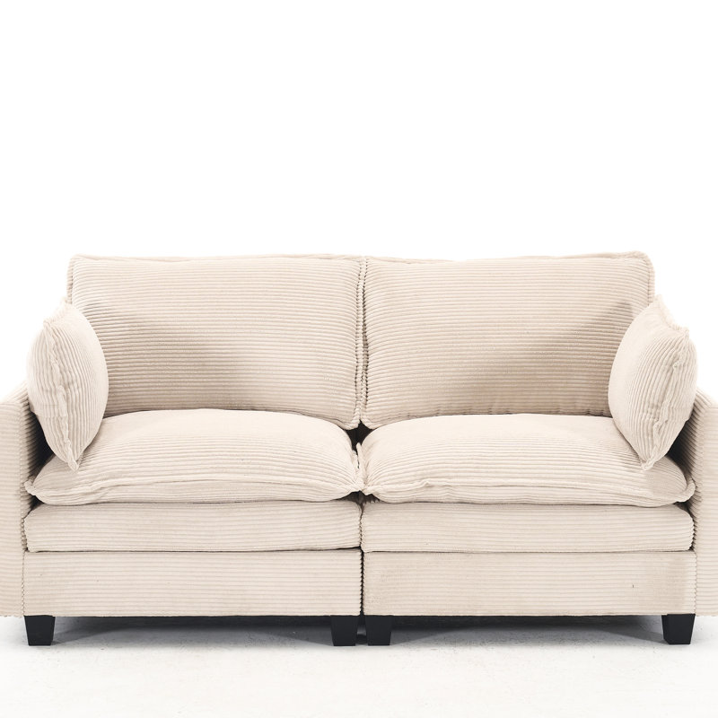 Double coussin 2 - canapé en velours pour la douleur dorsale modulaire rembourré avec des coussins moelleux, Beige
