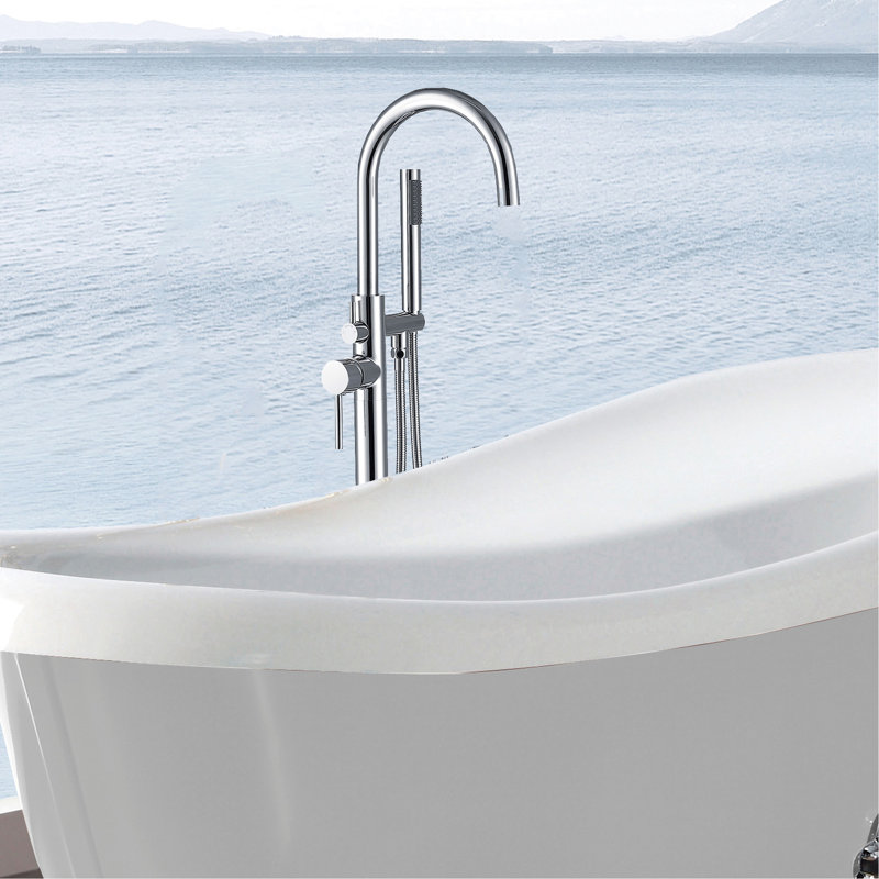 Robinet de baignoire autoportant combiné avec douche à main en métal massif, 45 po de profondeur, 6,5 po de largeur, hauteur, option de salle de bain de luxe 9 lb