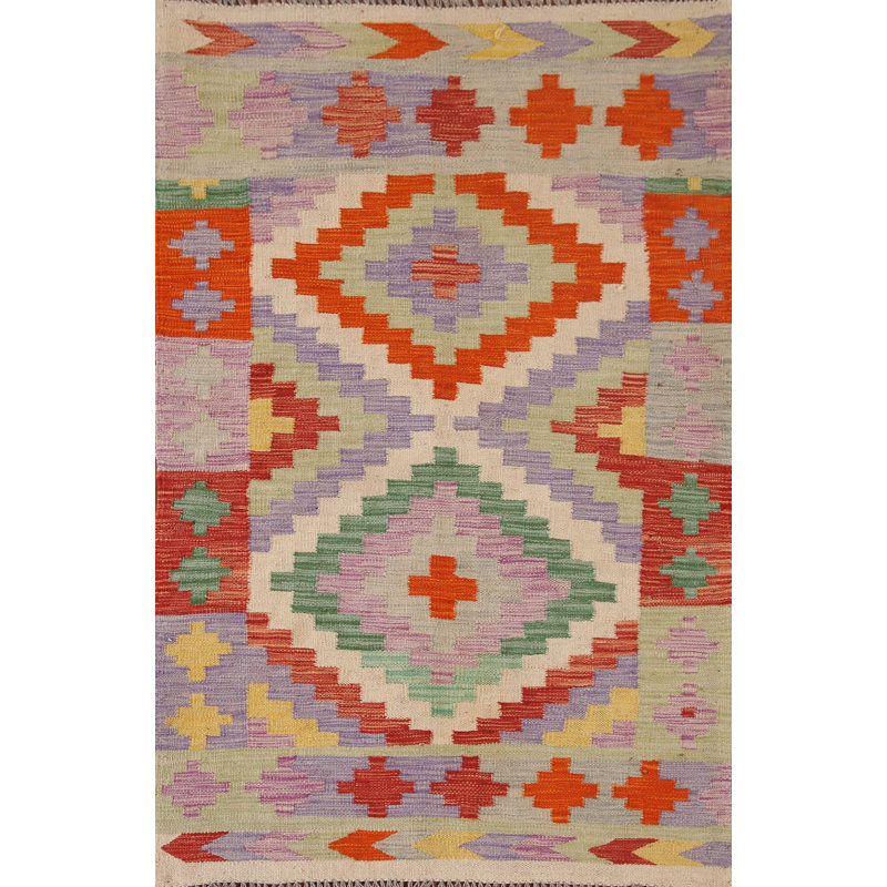 Tapis géométrique en laine Kilim