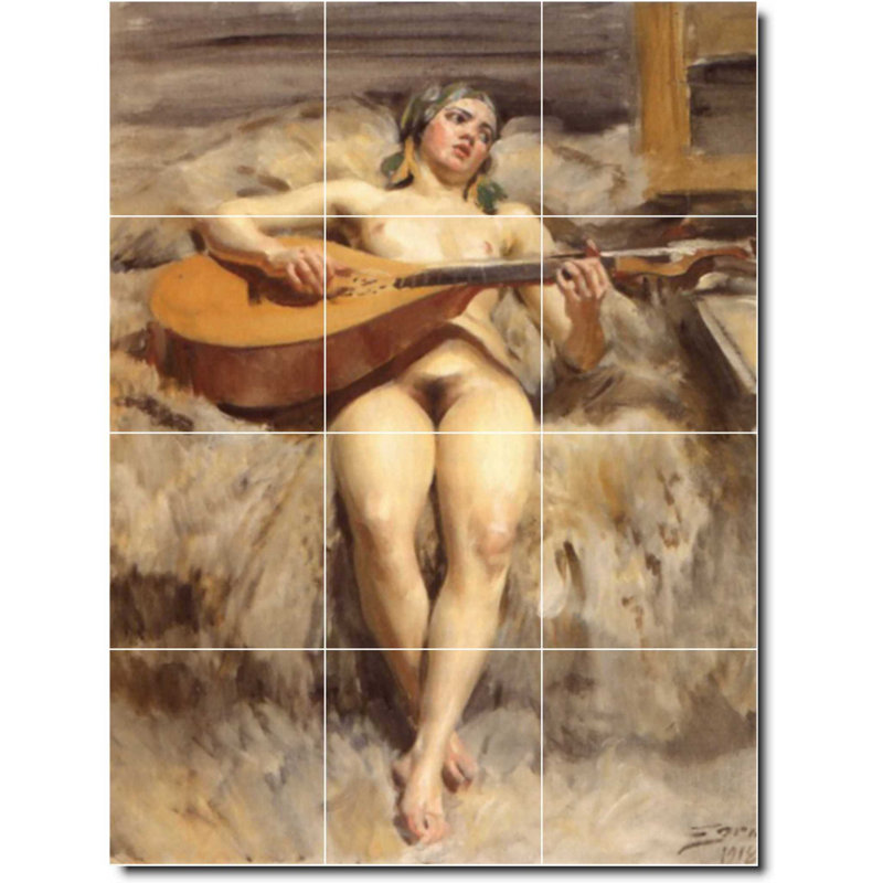 Carreau de céramique décorative 36 po x 48 po 12 po x 12 po, Anders Zorn, peinture de nu W10081