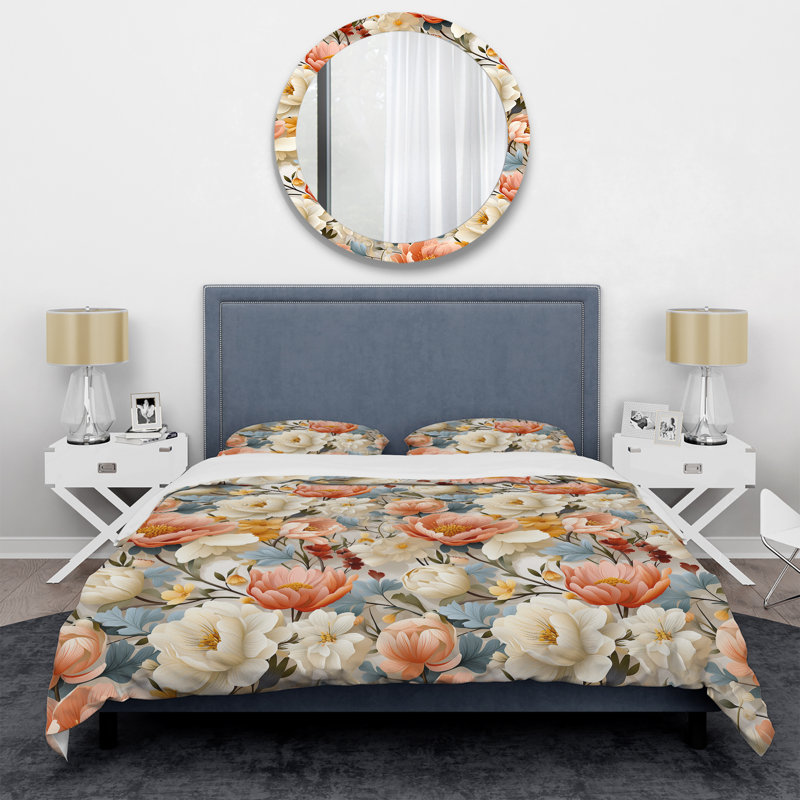 Spring Bouquet Botanical Pattern I Floral Duvet Cover, King Duvet Cover + 2 King Shams