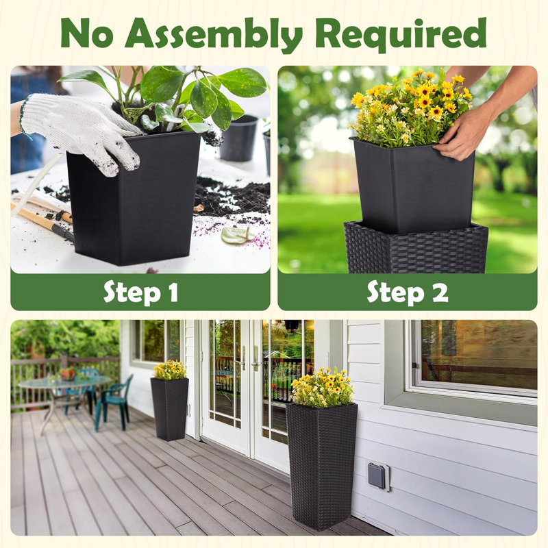 Wicker planter Rectangular - Set 2, Black