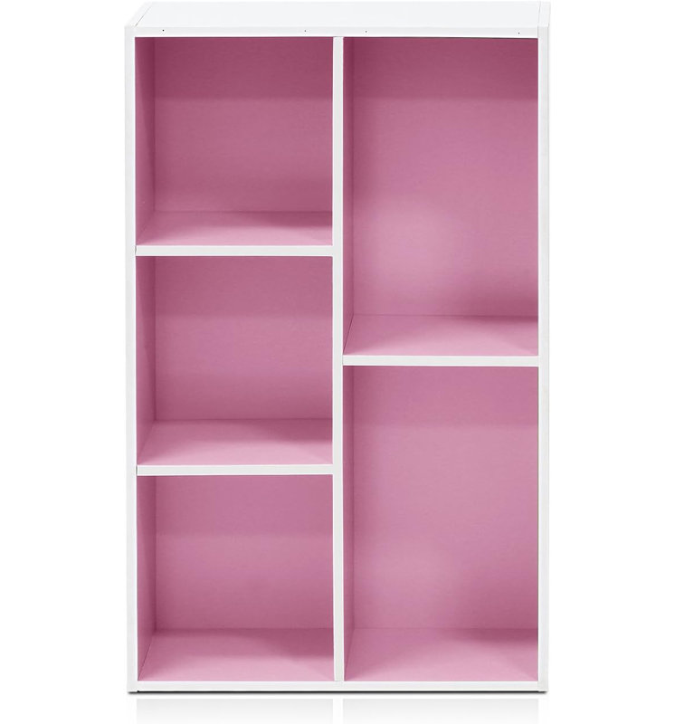 Gonzales 19.5" W Standard Bookcase, White/Pink, (5 Shelves) 31.5"H x 19.5"W x 9.4"D