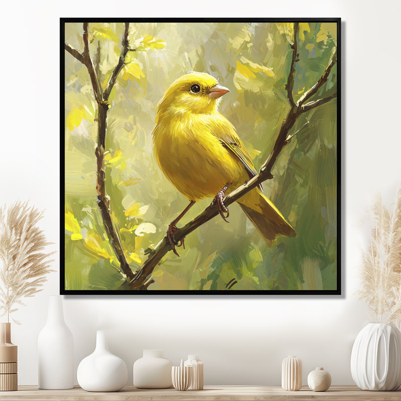 Oiseau pinson dans la brise de forêt II - art mural oiseau, H 30 po x l 30 po, Impression encadrée flottante