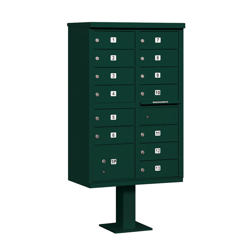 13 Door Front Load 4C Horizontal Multi-Unit Mailbox with Parcel Locker, Green
