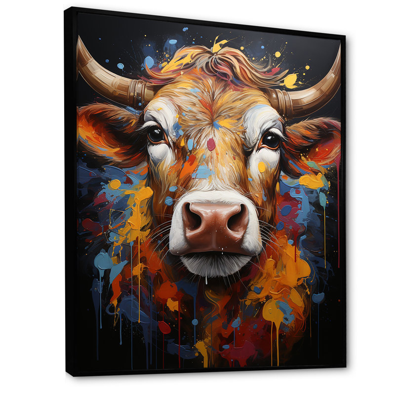 Popart Urban Cow II sur toile, Cadre flottant noir, H 40 po x l 30 po x P 1,5 po