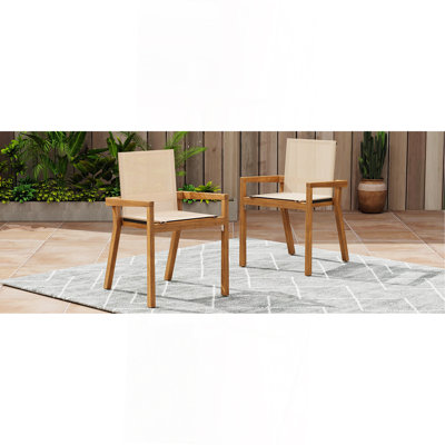 DINING CHAIR,Set Of 2,Teak Frame+ Beige Textile