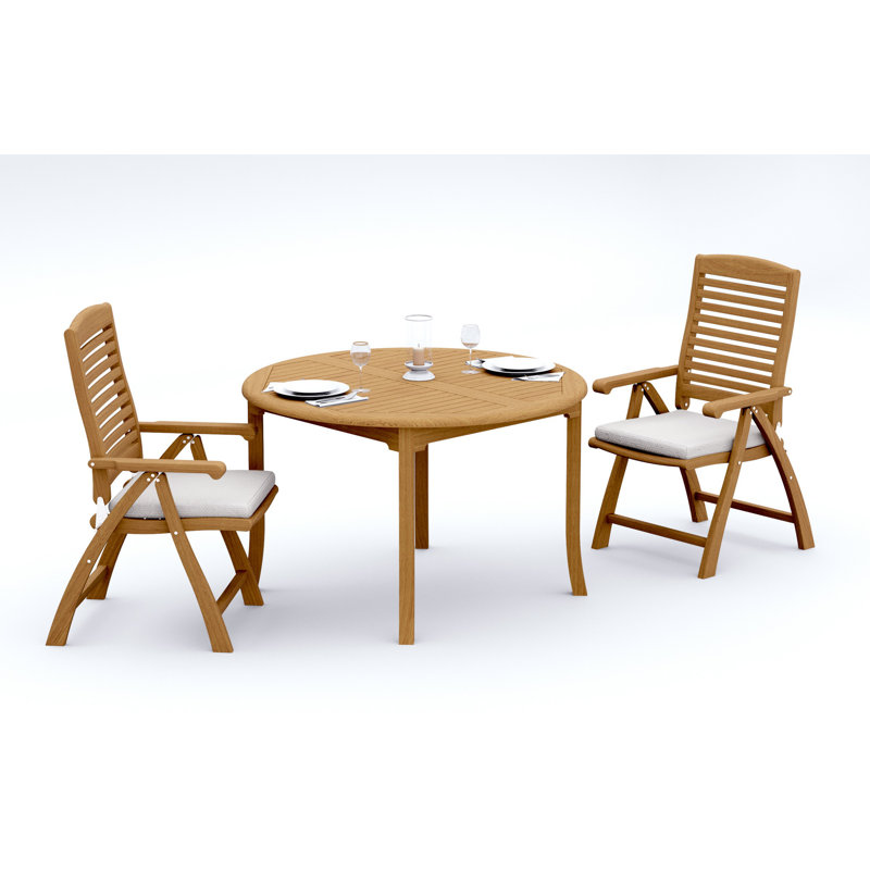 3 Seats 4 Pcs Grade-A Teak Wood Dining Set: 52" Round Table And 3 Ashely Folding Reclining Arm Chairs #11AS1103, 2
