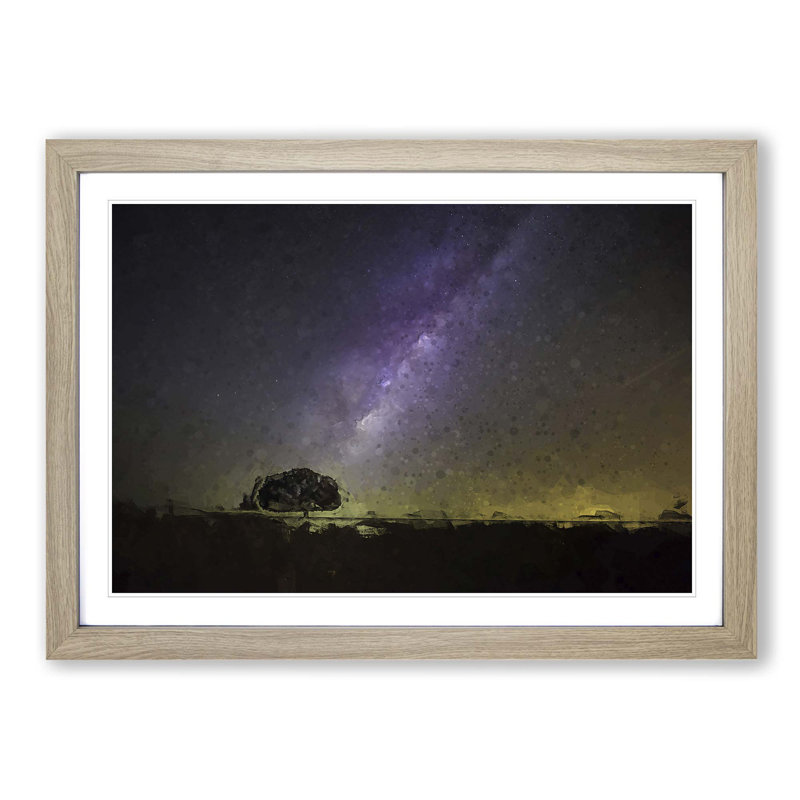 Tree Beneath the Milky Way in Abstract - Picture Frame Graphic Art Print, Oak, 35cm H x 50cm W x 2cm D